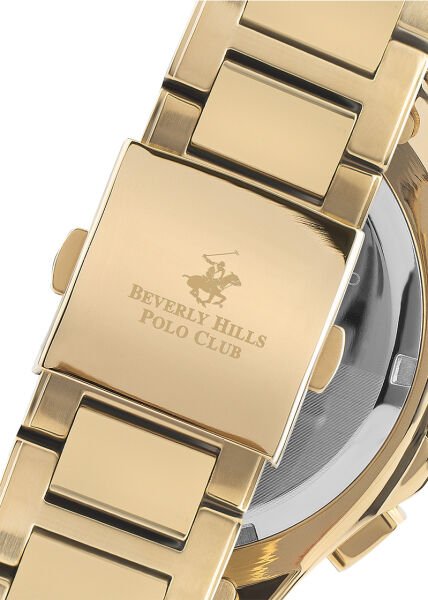Beverly Hills Polo Club Erkek Kol Saati | 42 mm Çelik Kasa, Gold Çelik Kordon, Gümüş Kadran