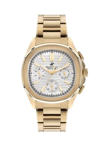 Beverly Hills Polo Club Erkek Kol Saati | 42 mm Çelik Kasa, Gold Çelik Kordon, Gümüş Kadran