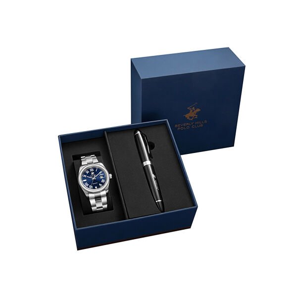Beverly Hills Polo Club Gerçek Pırlantalı Erkek Kol Saati | 41 mm Çelik Kasa, Dolma Kalem Hediyeli