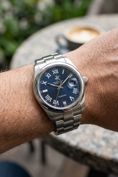 Beverly Hills Polo Club Gerçek Pırlantalı Erkek Kol Saati | 41 mm Çelik Kasa, Dolma Kalem Hediyeli