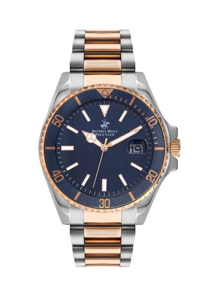 Beverly Hills Polo Club Çift Renk Erkek Kol Saati | 43,5 mm Çelik Kasa, Çelik Kordon, Lacivert Kadran