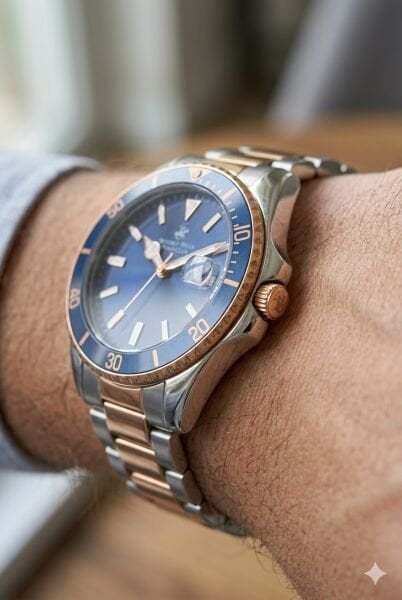 Beverly Hills Polo Club Çift Renk Erkek Kol Saati | 43,5 mm Çelik Kasa, Çelik Kordon, Lacivert Kadran