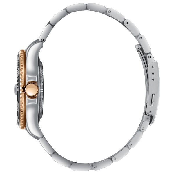 Beverly Hills Polo Club Çift Renk Erkek Kol Saati | 40,5 mm Çelik Kasa, Silver/Rose Gold Çelik Kordon, Siyah Kadran