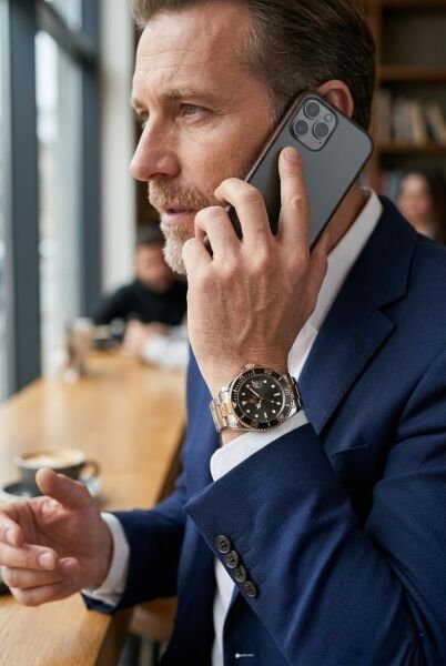 Beverly Hills Polo Club Çift Renk Erkek Kol Saati | 40,5 mm Çelik Kasa, Silver/Rose Gold Çelik Kordon, Siyah Kadran