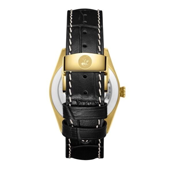 Beverly Hills Polo Club Özel Renk Kadran Kol Saati | 39 mm Çelik Kasa, Siyah Deri Kordon, Koyu Yeşil Kadran