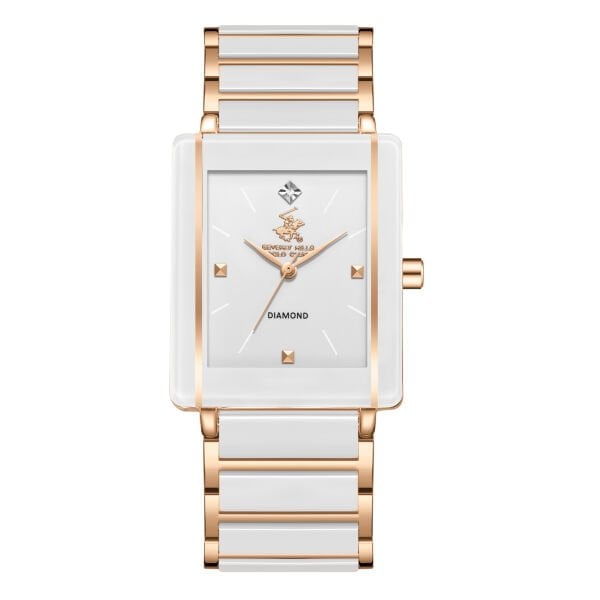 Beverly Hills Polo Club Pırlantalı Erkek Kol Saati | Çelik Kasa, Seramik Detaylı Kordon, Beyaz Kadran