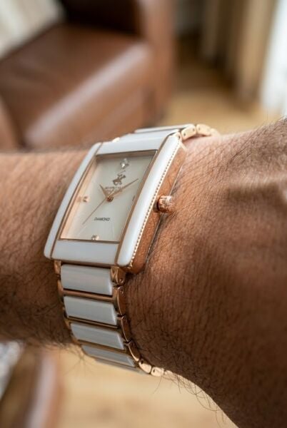 Beverly Hills Polo Club Pırlantalı Erkek Kol Saati | Çelik Kasa, Seramik Detaylı Kordon, Beyaz Kadran