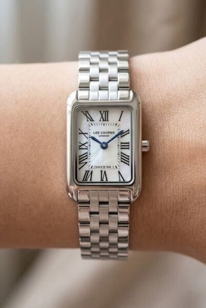 Lee Cooper Dikdörtgen Kasa Kadın Kol Saati | 21 mm Çelik Kasa, Çelik Kordon, Sedef Kadran