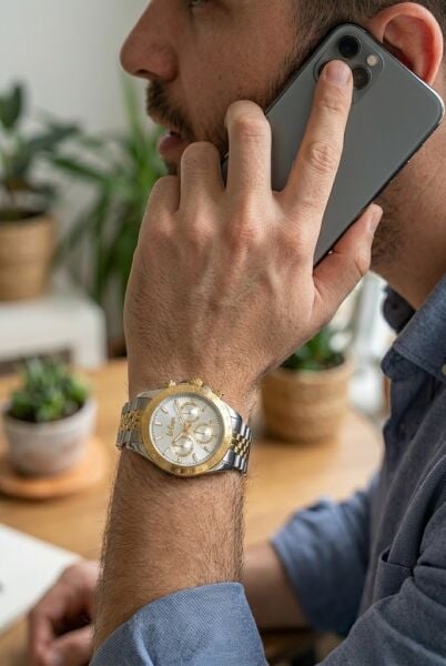 Lee Cooper Erkek Kol Saati | 43 mm Çelik Kasa, Silver - Gold Çelik Kordon, Silver Kadran