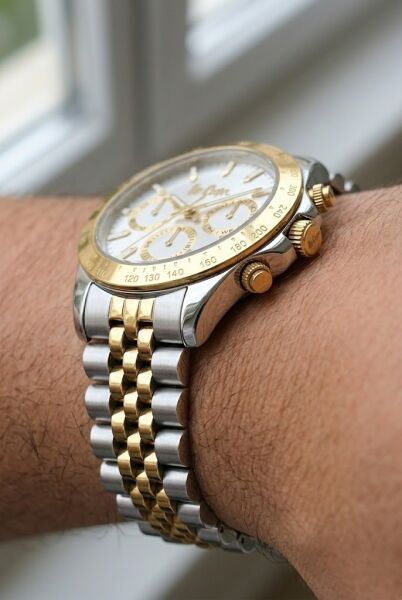 Lee Cooper Erkek Kol Saati | 43 mm Çelik Kasa, Silver - Gold Çelik Kordon, Silver Kadran