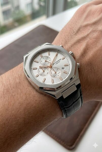 Lee Cooper Gri Kasa Erkek Kol Saati | 43 mm Çelik Kasa, Siyah Deri Kordon, Gri Kadran