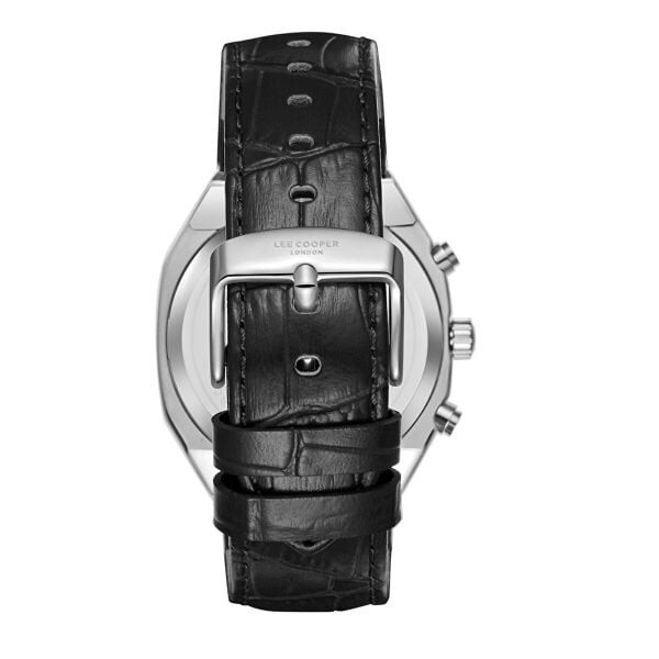 Lee Cooper Gri Kasa Erkek Kol Saati | 43 mm Çelik Kasa, Siyah Deri Kordon, Gri Kadran