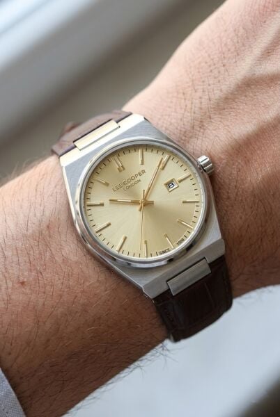 Lee Cooper Vintage Tasarım Erkek Kol Saati | 40 mm Çelik Kasa, Kahverengi Deri Kordon, Gold Kadran
