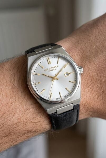 Lee Cooper Vintage Tasarım Erkek Kol Saati | 39 mm Çelik Kasa, Siyah Deri Kordon, Gri Kadran
