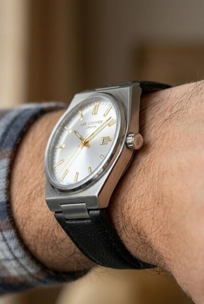 Lee Cooper Vintage Tasarım Erkek Kol Saati | 39 mm Çelik Kasa, Siyah Deri Kordon, Gri Kadran
