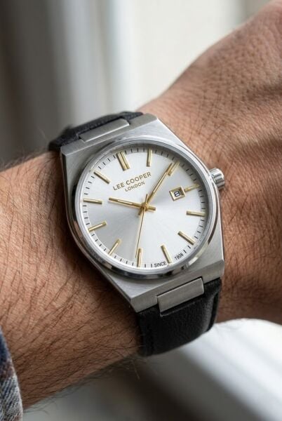 Lee Cooper Vintage Tasarım Erkek Kol Saati | 39 mm Çelik Kasa, Siyah Deri Kordon, Gri Kadran