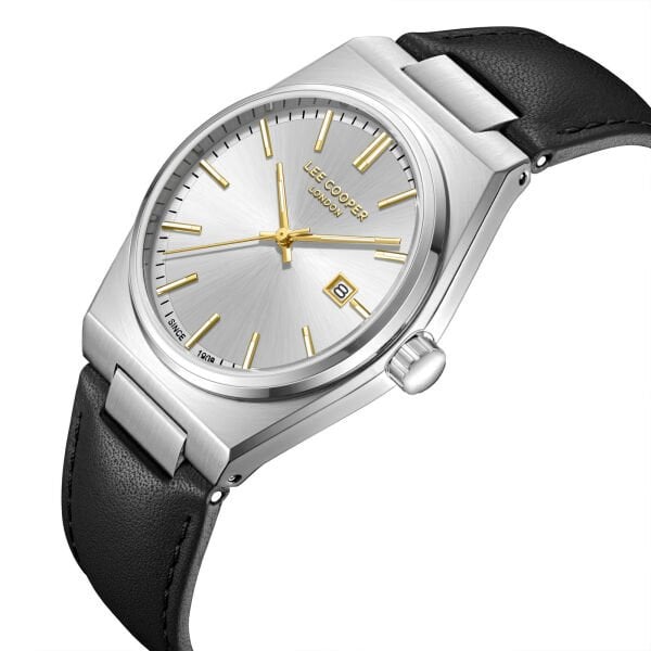 Lee Cooper Vintage Tasarım Erkek Kol Saati | 39 mm Çelik Kasa, Siyah Deri Kordon, Gri Kadran
