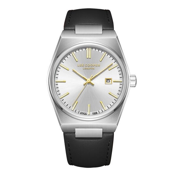 Lee Cooper Vintage Tasarım Erkek Kol Saati | 39 mm Çelik Kasa, Siyah Deri Kordon, Gri Kadran