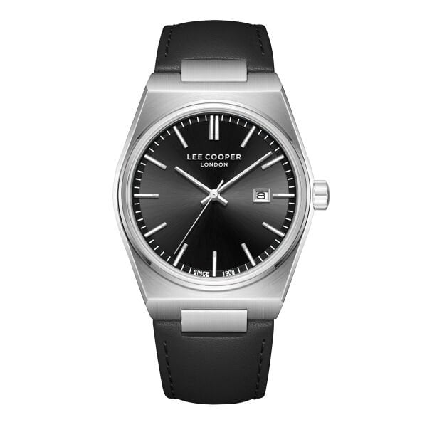 Lee Cooper Vintage Tasarım Erkek Kol Saati | 40 mm Çelik Kasa, Siyah Deri Kordon, Siyah Kadran