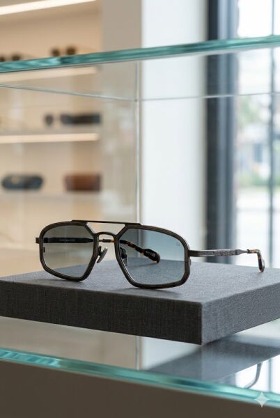 Quantum Geometrik Çerçeve Erkek Güneş Gözlüğü | 53 mm Çelik Çerçeve, Füme Polarize Cam