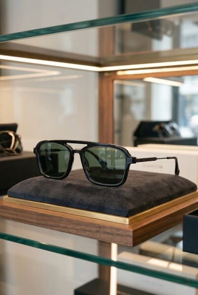 Quantum Siyah Geometrik Çerçeve Erkek Güneş Gözlüğü | 55 mm Asetat Çerçeve, Yeşil Polarize Cam