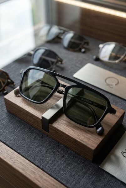 Quantum Siyah Geometrik Çerçeve Erkek Güneş Gözlüğü | 55 mm Asetat Çerçeve, Yeşil Polarize Cam