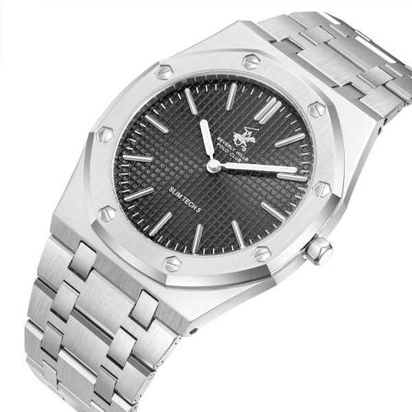 Beverly Hills Polo Club Gümüş Sekizgen Kasa Erkek Kol Saati | 39 mm Çelik Kasa, Gümüş Çelik Kordon