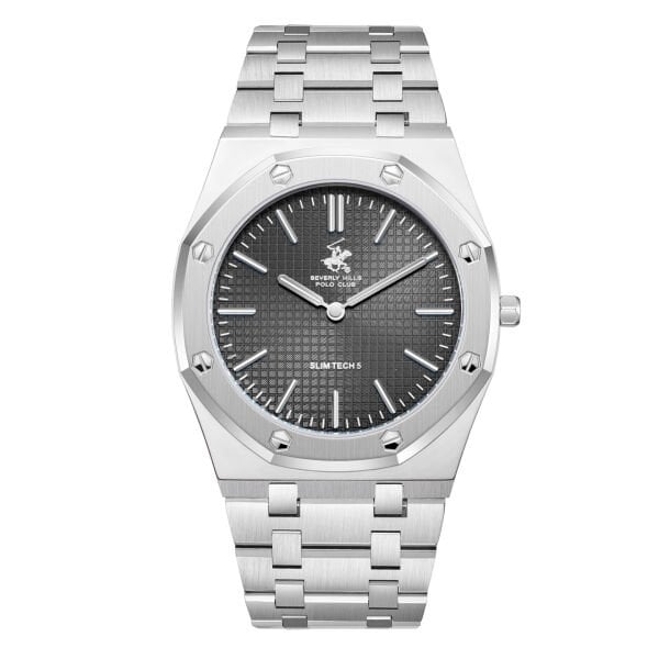 Beverly Hills Polo Club Gümüş Sekizgen Kasa Erkek Kol Saati | 39 mm Çelik Kasa, Gümüş Çelik Kordon