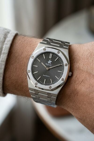 Beverly Hills Polo Club Gümüş Sekizgen Kasa Erkek Kol Saati | 39 mm Çelik Kasa, Gümüş Çelik Kordon