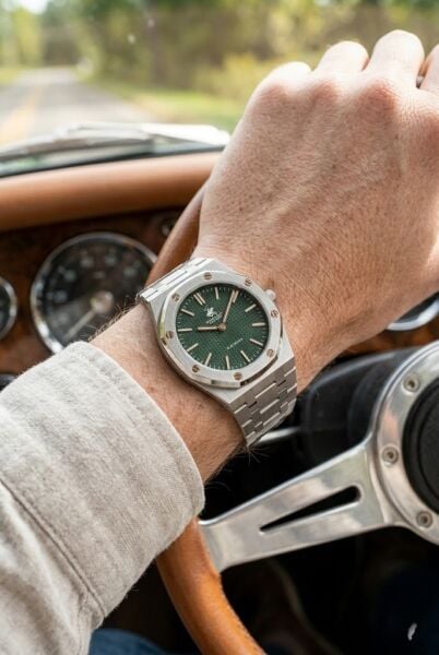 Beverly Hills Polo Club Gri Geometrik Kasa Erkek Kol Saati | 40 mm Çelik Kasa, Gri Çelik Kordon, Yeşil Kadran