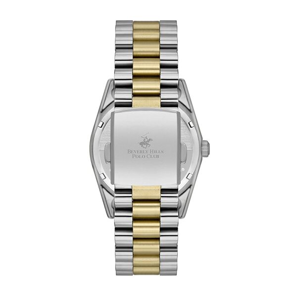 Beverly Hills Polo Club Kadın Kol Saati | 36 mm Çelik Kasa, Altın-Gümüş Çelik Kordon, Koyu Yeşil Kadran