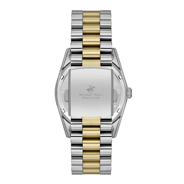 Beverly Hills Polo Club Kadın Kol Saati | 36 mm Çelik Kasa, Altın-Gümüş Çelik Kordon, Mor Kadran