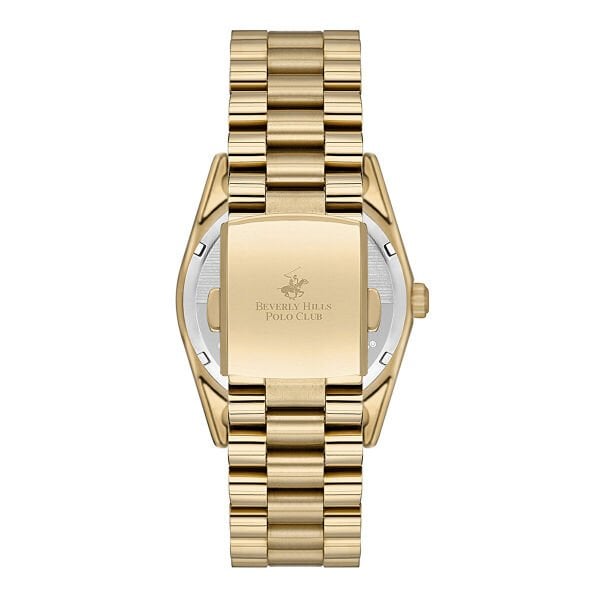 Beverly Hills Polo Club Altın Yuvarlak Kasa Kadın Kol Saati | 36 mm Çelik Kasa, Altın Çelik Kordon, Sedef Kadran