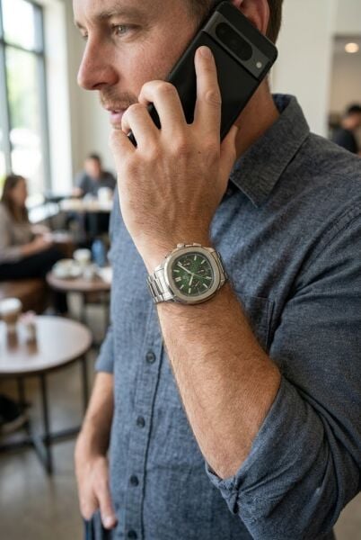 Beverly Hills Polo Club Gümüş Yuvarlak Kasa Erkek Kol Saati | 44 mm Çelik Kasa, Gümüş Çelik Kordon, Koyu Yeşil Kadran