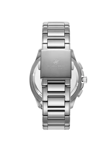 Beverly Hills Polo Club Gümüş Yuvarlak Kasa Erkek Kol Saati | 44 mm Çelik Kasa, Gümüş Çelik Kordon, Koyu Yeşil Kadran