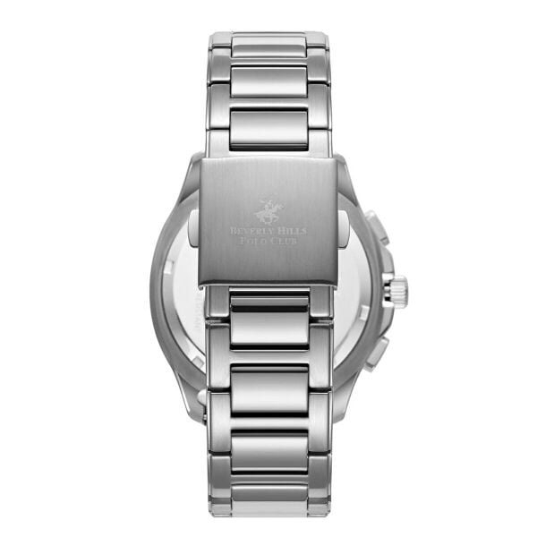 Beverly Hills Polo Club  Gümüş - Siyah Yuvarlak Kasa Erkek Kol Saati | 44 mm Çelik Kasa