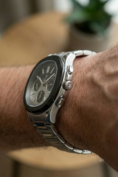 Beverly Hills Polo Club  Gümüş - Siyah Yuvarlak Kasa Erkek Kol Saati | 44 mm Çelik Kasa