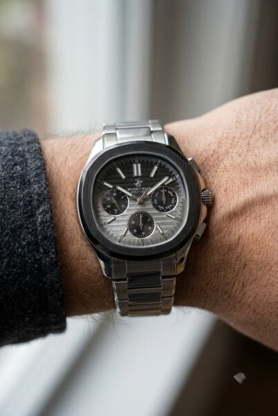 Beverly Hills Polo Club  Gümüş - Siyah Yuvarlak Kasa Erkek Kol Saati | 44 mm Çelik Kasa