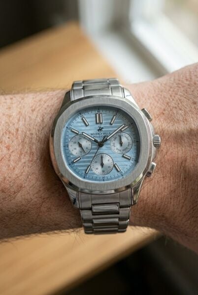 Beverly Hills Polo Club Gümüş Yuvarlak Kasa Erkek Kol Saati | 44 mm Çelik Kasa, Mavi Kadran