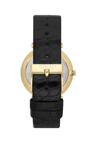 Beverly Hills Polo Club Altın Yuvarlak Kasa Erkek Kol Saati | 39 mm Çelik Kasa, Siyah Deri Kordon, Beyaz Kadran