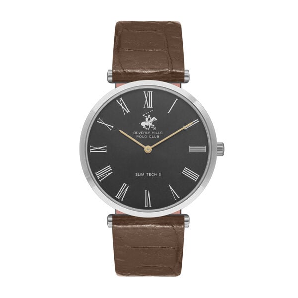Beverly Hills Polo Club Altın Yuvarlak Kasa Erkek Kol Saati | 39 mm Çelik Kasa, Siyah Deri Kordon, Beyaz Kadran