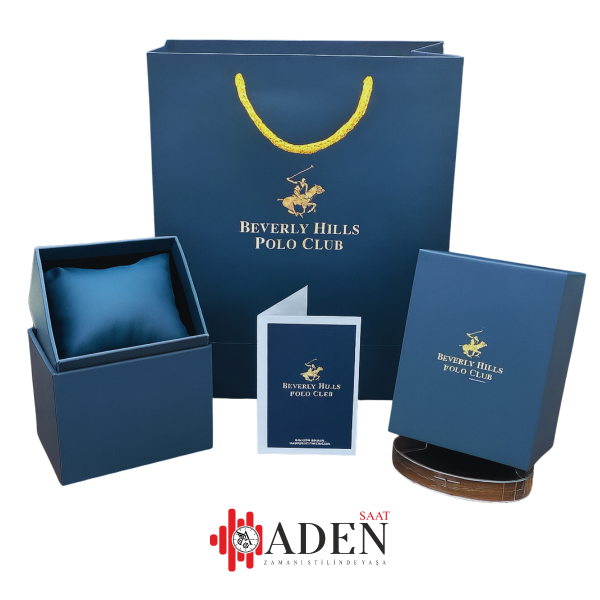 Beverly Hills Polo Club Altın Yuvarlak Kasa Erkek Kol Saati | 39 mm Çelik Kasa, Siyah Deri Kordon, Beyaz Kadran