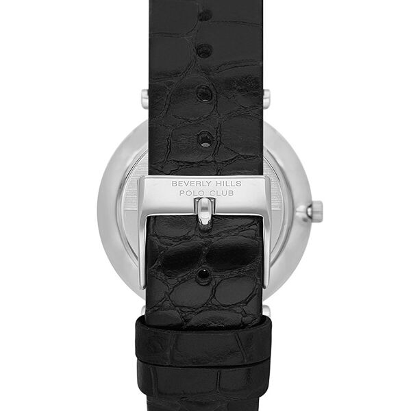 Beverly Hills Polo Club Altın Yuvarlak Kasa Erkek Kol Saati | 39 mm Çelik Kasa, Siyah Deri Kordon, Beyaz Kadran