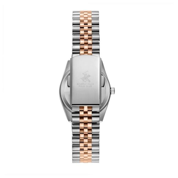 Beverly Hills Polo Club Gümüş-Rose Yuvarlak Kasa Kadın Kol Saati | 30 mm Çelik Kasa, Kahverengi Kadran