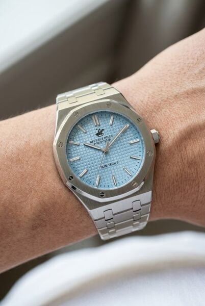 Beverly Hills Polo Club Gümüş Geometrik Kasa Erkek Kol Saati | 39 mm Çelik Kasa, Açık Mavi Kadran