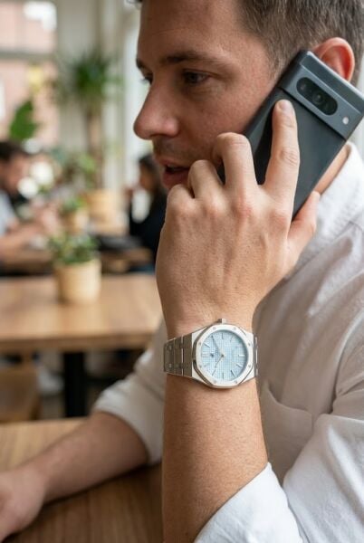 Beverly Hills Polo Club Gümüş Geometrik Kasa Erkek Kol Saati | 39 mm Çelik Kasa, Açık Mavi Kadran