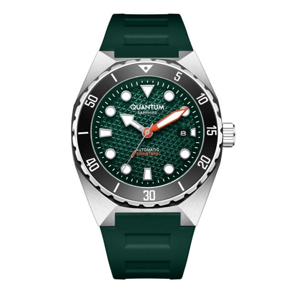 Quantum Barracuda Otomatik Kasa Erkek Kol Saati | 46 mm Kasa, Yeşil Silikon Kordon, Safir Cam
