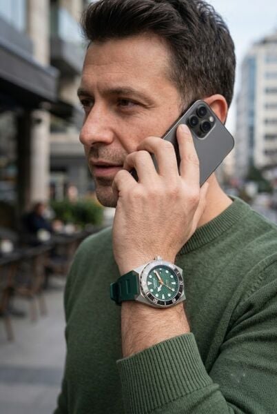 Quantum Barracuda Otomatik Kasa Erkek Kol Saati | 46 mm Kasa, Yeşil Silikon Kordon, Safir Cam