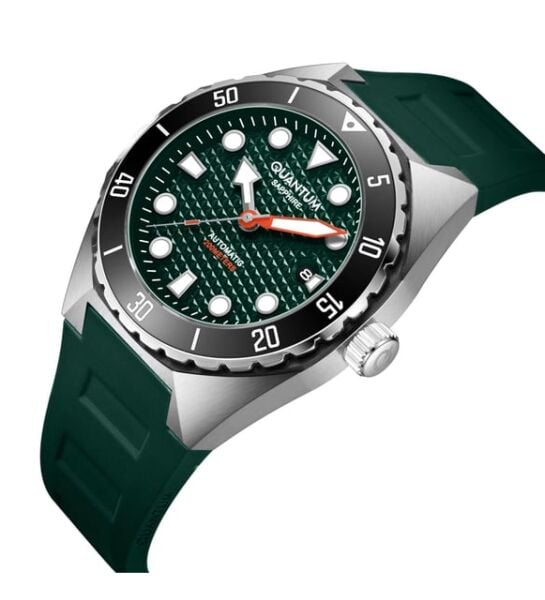 Quantum Barracuda Otomatik Kasa Erkek Kol Saati | 46 mm Kasa, Yeşil Silikon Kordon, Safir Cam