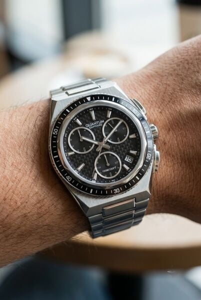 Quantum Silver Yuvarlak Kasa Erkek Kol Saati | 41.5 mm Kasa, Gümüş Çelik Kordon, Siyah Kadran